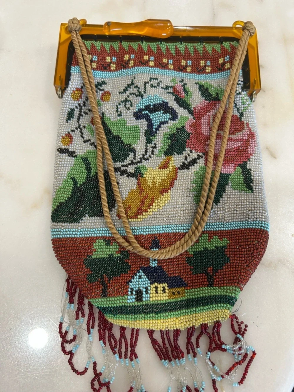 Source Unknown Multicolor Beaded Floral & Cottage Wristlet with Amber Frame - Picture 3 of 6